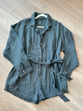 aerie Indigo Black Gauze Romper with Drawstring Waist